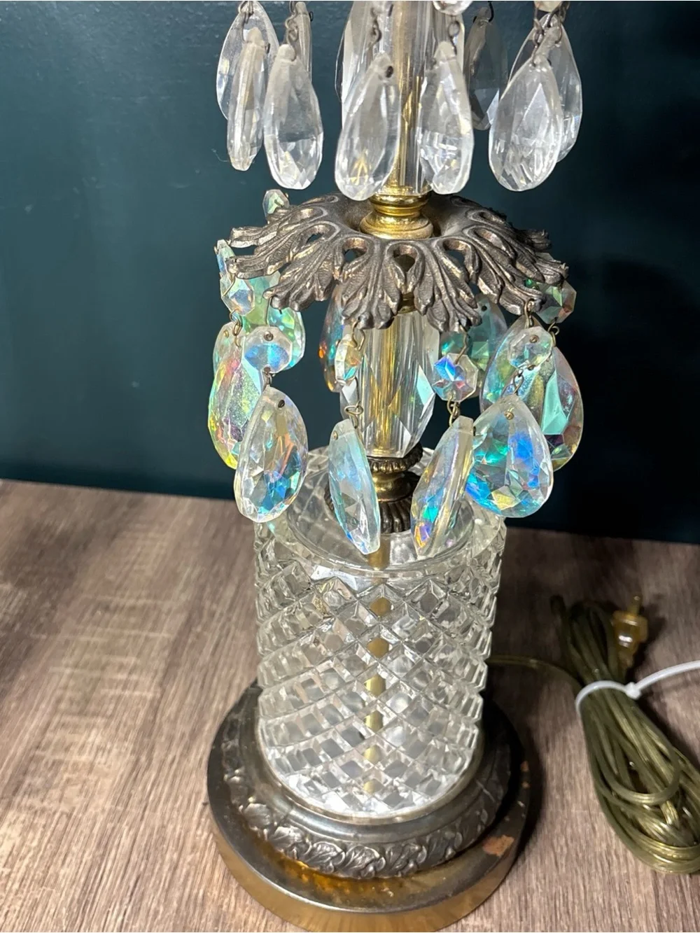 5 MCM HOLLYWOOD REGENCY TABLE LAMPS MARBLE BASE  CRYSTAL PRISMS